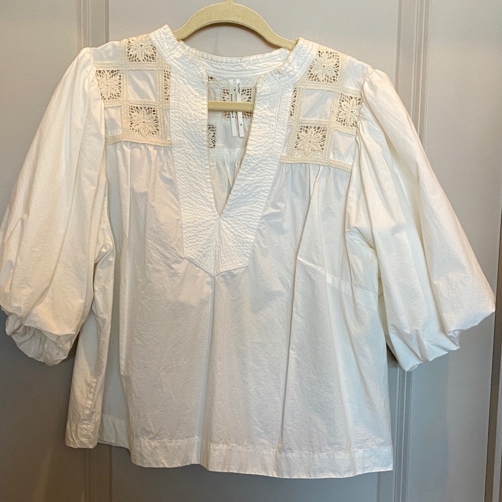 Anthropologie White Blouse with Lace Accents